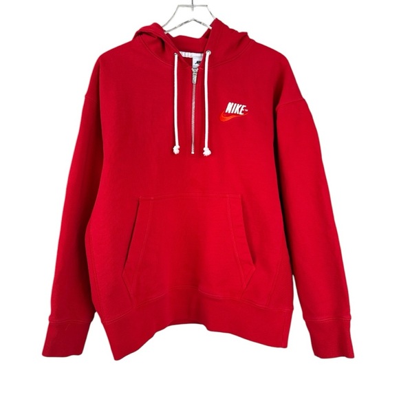 Nike Embroidered Logo Half Zipper Hooded Knit Pullover Red Size Large - Picture 1 of 4